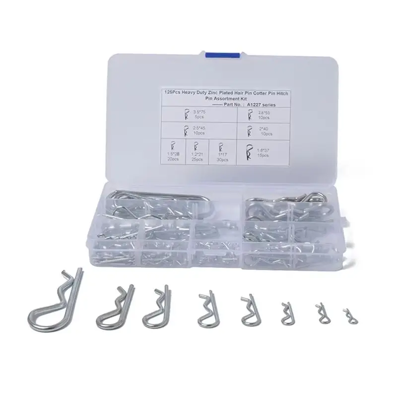 -[33A Tvdae] 125 Pcs R Type Spring Cotter Pin M1 M1.2 M1.5 M1.8 M2 M2.5 M2.8 M3.5 Car Heavy Duty Split Clamp Hair Clip Hitch Tra