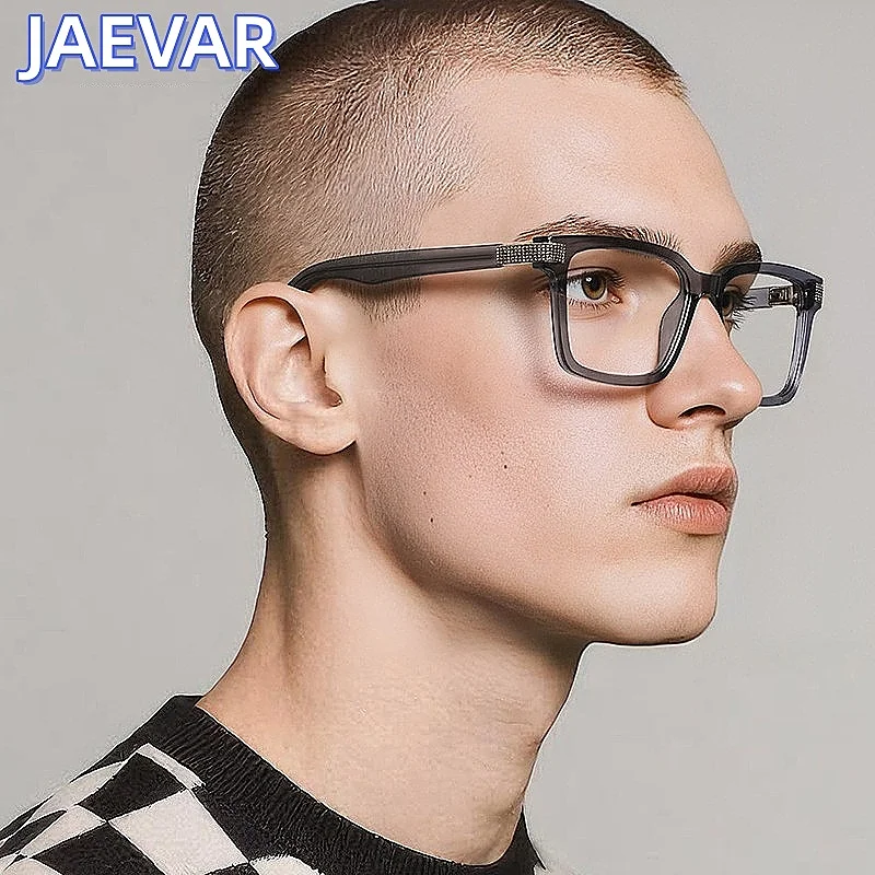 JAEVAR Retro Fashion Men's Glasses Frame Anti Blue Light Flat Glasses Comfortable Personalized Spring Insert Glasses 106