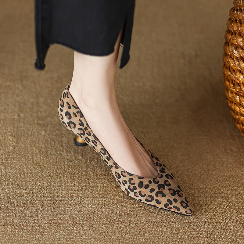 QUTAA 2025, Mode Frauen Pumpt Schuhe Chunky High Heels Frühling Elegante Sommer Leopard Spitz Casual Schuhe Frau Größe 34-39