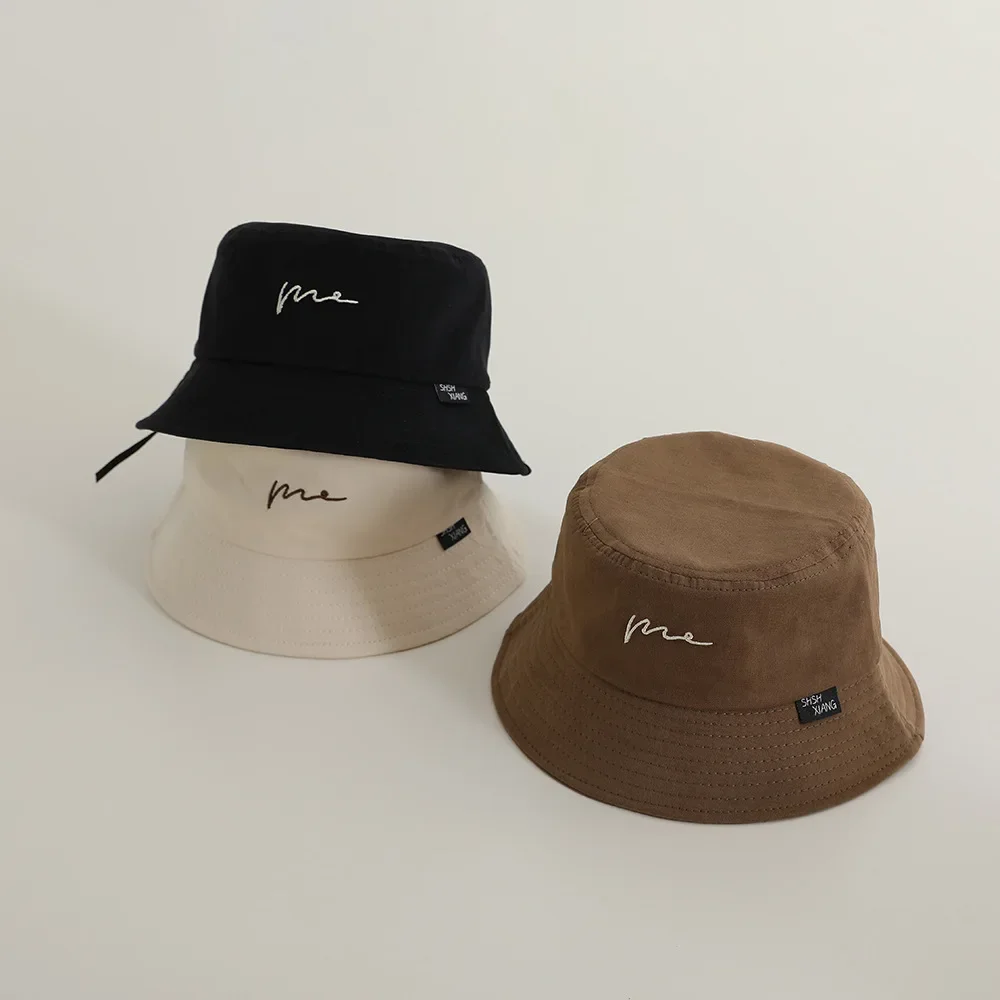 

Summer Baby Bucket Hat Embroidered Toddler Fisherman Cap Solid Color Sunshade Kids Boy Girl Panama Sun Hats
