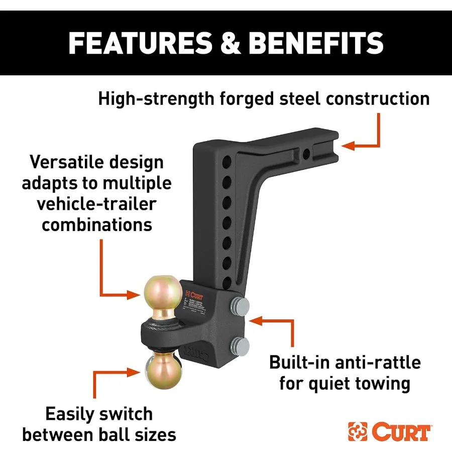 45939 Soporte de bola de enganche de remolque ajustable HD DeepDrop con bola doble para aplicaciones de remolque de alta resistencia 21 2 vástago de capacidad hasta t