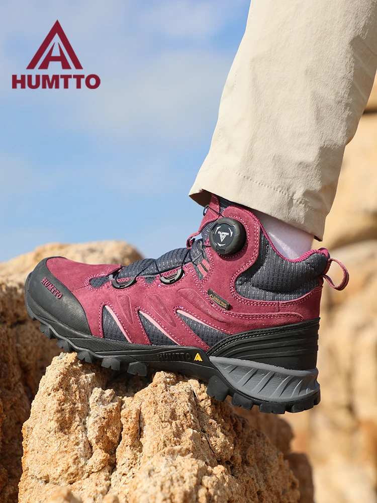 HUMTTO Hiking shoes men's Rotary buckle Outdoor boots lightweight mountain climbing shoes women Waterproof off-road sneakers