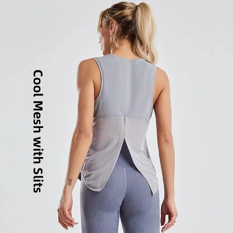 Qui Dry Canotta Donna Estate Sottile Allentato Fitn Corsa Yoga Pilates Cover up Top Poliestere 00% Materiale Conent