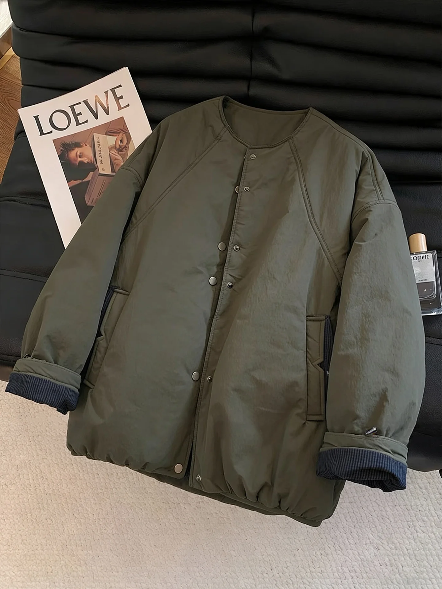 

Retro American Sle Casual Lightweight Cotton Jaet round Ne Single Button Men's Autumn Winter Lazy Sle Jaet Coat