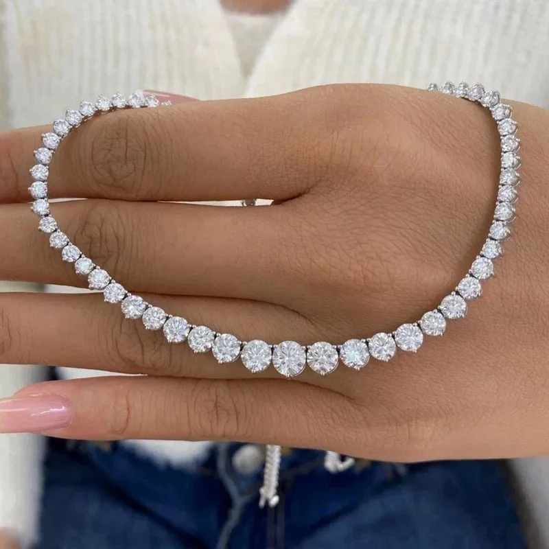 15Ctw Round Brilliant Cut HPHT Lab Grown Diamond DEF VS-VVS 18Inch Gradient Tennis Necklace Platinum 950 Fine Wedding Jewelry