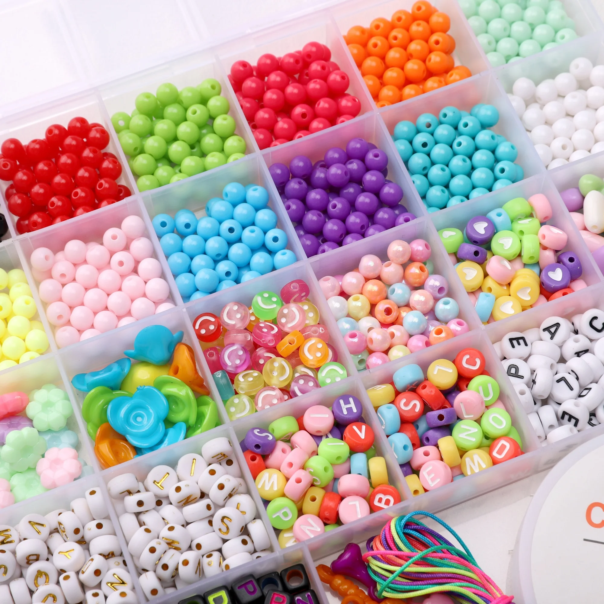 

24 Grid Acrylic Letter Beads Set Colorful Beads with Ribbon Box For Handmade Jewelry DIY Bracelet Necklace Earring Materials