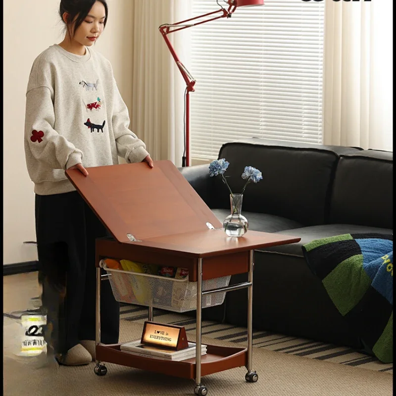 retro solid wood folding coffee table removable trolley folding edge living room tea table