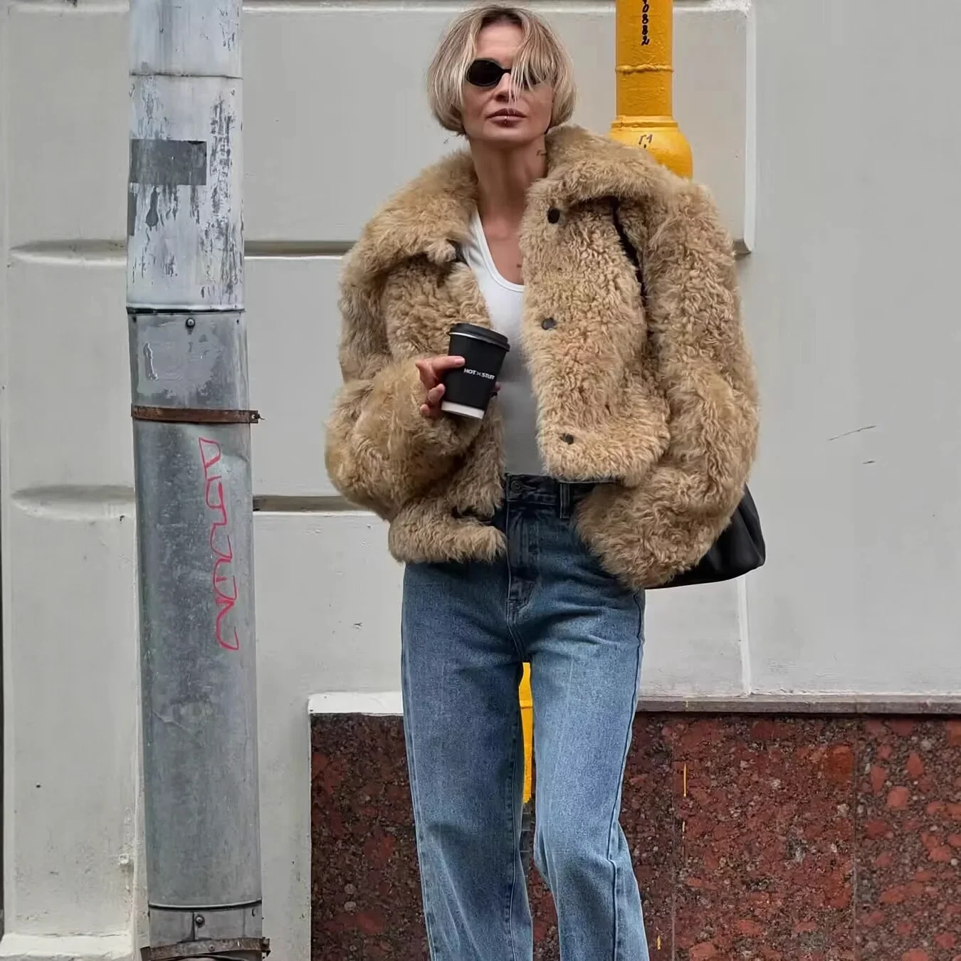 Senhora eco jaqueta de pele térmica integrada pele outwear para o inverno feminino encaracolado casaco de pele do falso lapela único breasted