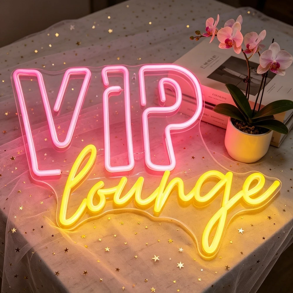 VIP Lounge Neon Sign LED Light for Home Bar Decor USB Rechargeable Wall Art Night Light for Club Party Event Table Top Desk