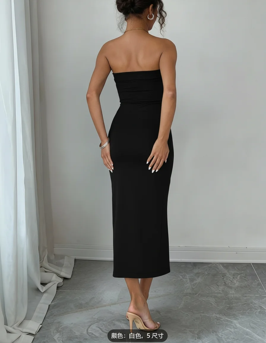 فستان حفلات نسائي من قطعة واحدة، فستان متوسط الطول محبوك مضلع بدون حمالات، فستان رسمي خفيف محبوك مشهور على الإنترنت