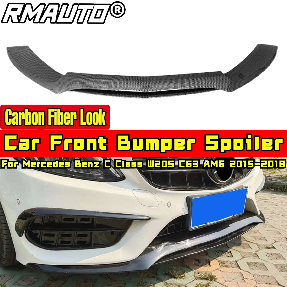 

For Mercedes Benz C Class W205 C63 AMG 2015-2018 Body Kit Front Bumper Splitter Carbon Fiber Look Sport Style Car Accessories