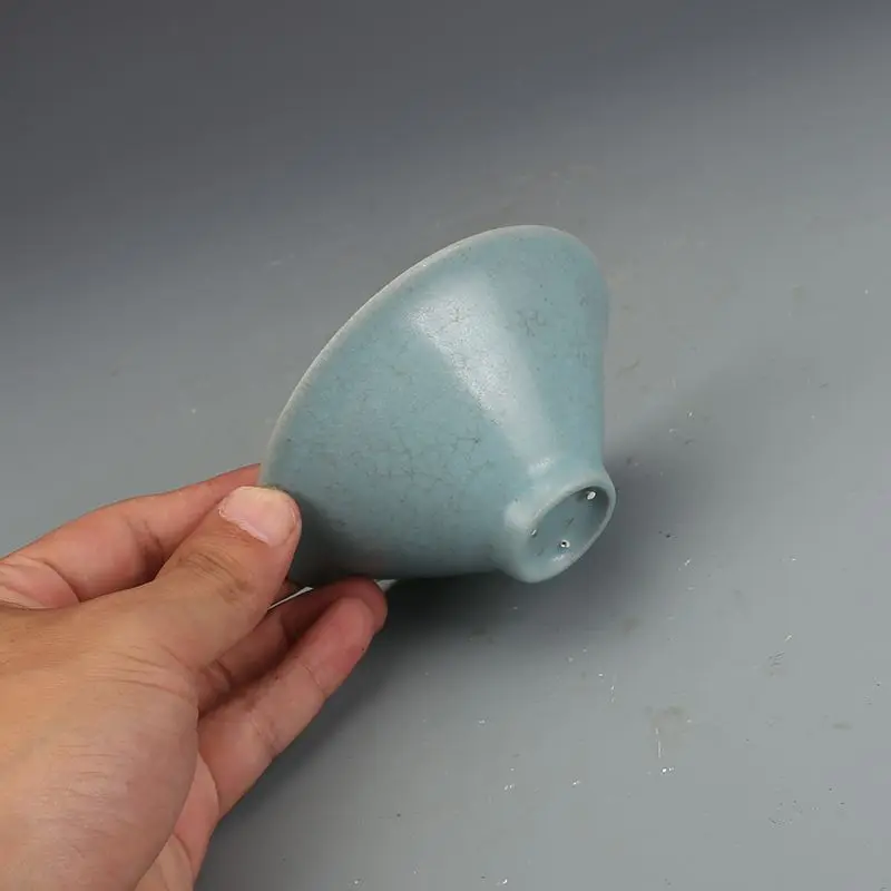 Song Ru Kiln Sky Blue Crackle Conical Tea Bowl Chinese Antique Porcelain Tea Cup Collectible Decor