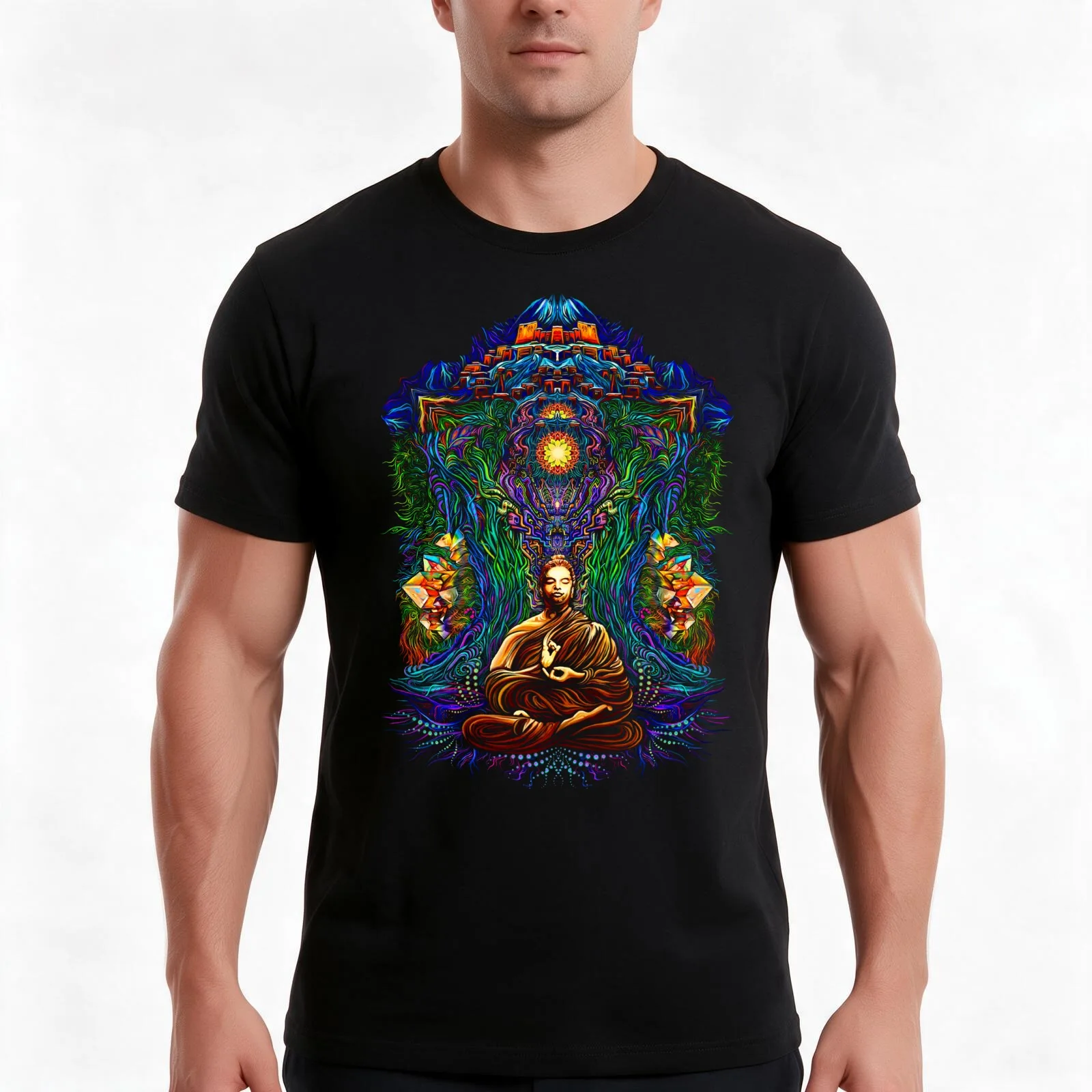 Shambhala T-Shirt, Summer Casual Cotton Tee, Oversized Streetwear Tops, Vintage Graphic Print, Loose Fit Short Sleeve