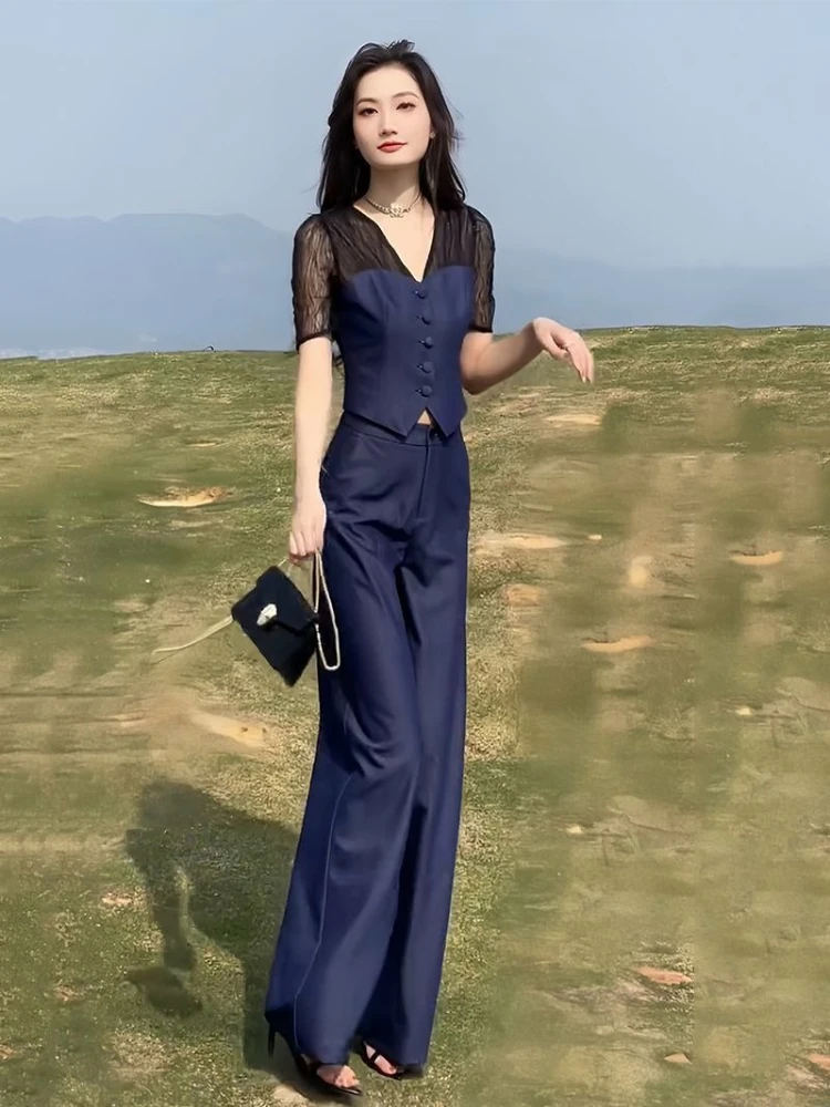 Pantaloni da donna a gamba larga Set da due pezzi Business Comodo estetico Corea Elegante stile coreano Pantaloni da donna completi di lusso formali