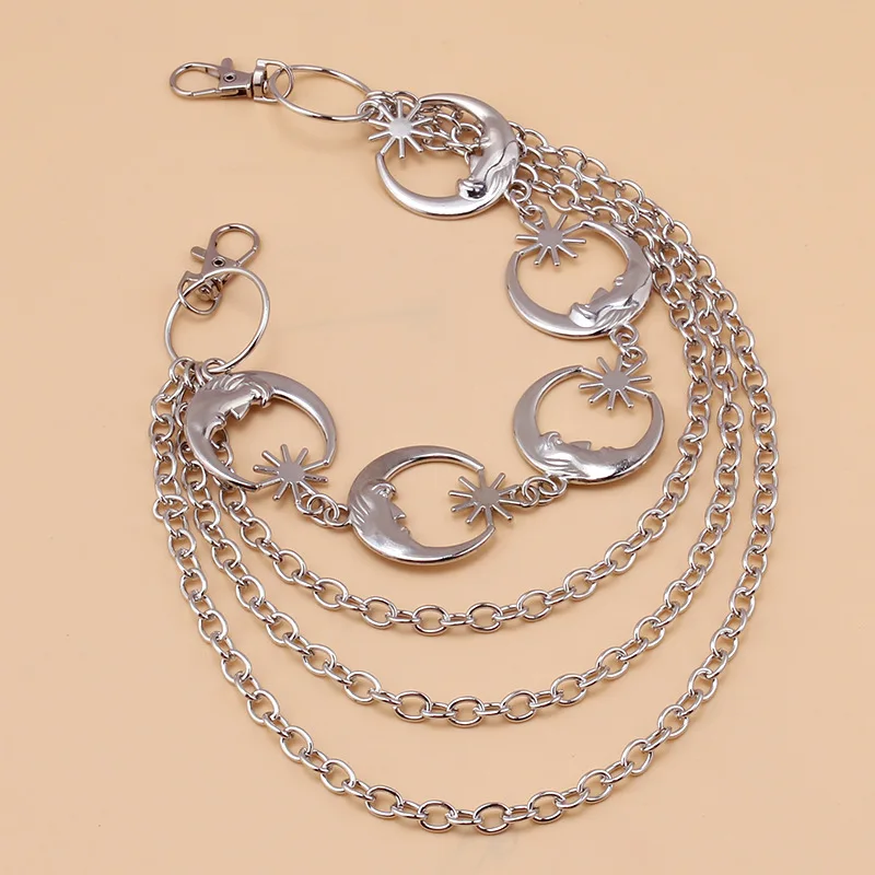 Multi‑Layer Crescent Moon Pants Chain Unisex Metal Waist Chain Y2K Gothic Punk Jeans Hanging Clothing Ornament