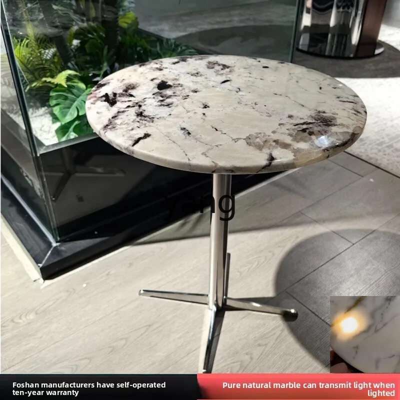 

tgf Italian Style Pure Natural Marble Sofa Side Table High-End Home Small Round Table
