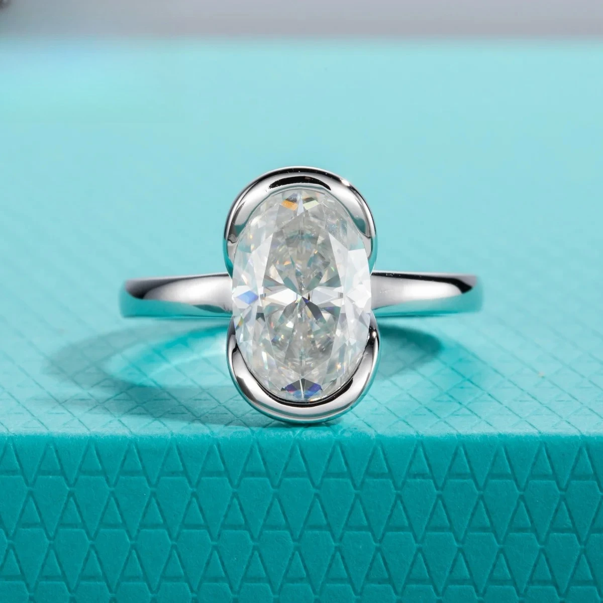 

3ct D Color Oval Moissanite Engagement Ring 925 Sterling Silver Half Bezel Setting Solitaire Promise Rings For Women