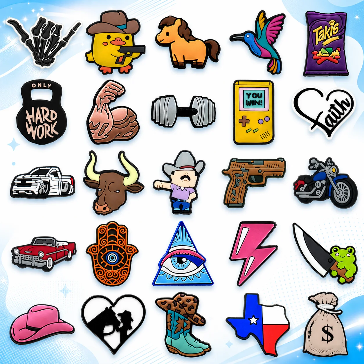 1-25 PCS Shoe Charms Western Cowboy Accessories, Snack Machine Charms for Shoes, Gun Lightning, Sandals Buckles Clogs