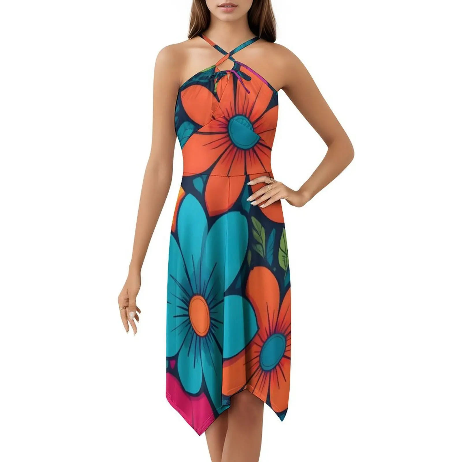 فستان قصير على طراز أوركيد أوشن بريبي للنساء على شكل حرف a فضفاض مناسب فستان يوم غير رسمي زهور الحب فستان حقل لطيف للفتيات #5