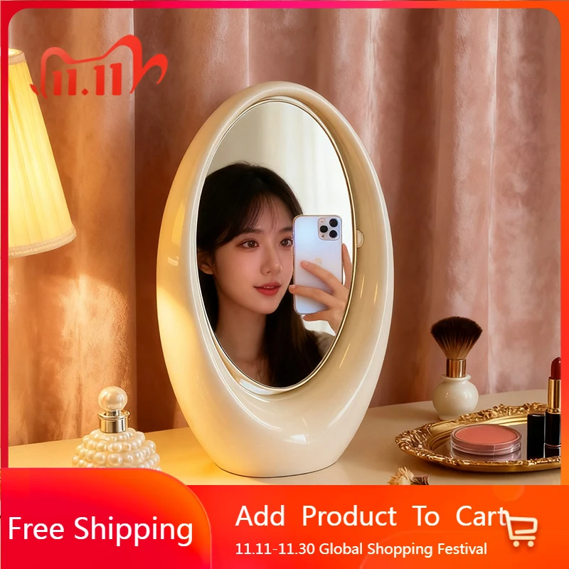 

Dressing Table Korean Style Mirror Cute Art Makeup Living Room Compact Mirror Vintage Oval Standing Desk Espelhos Home Products