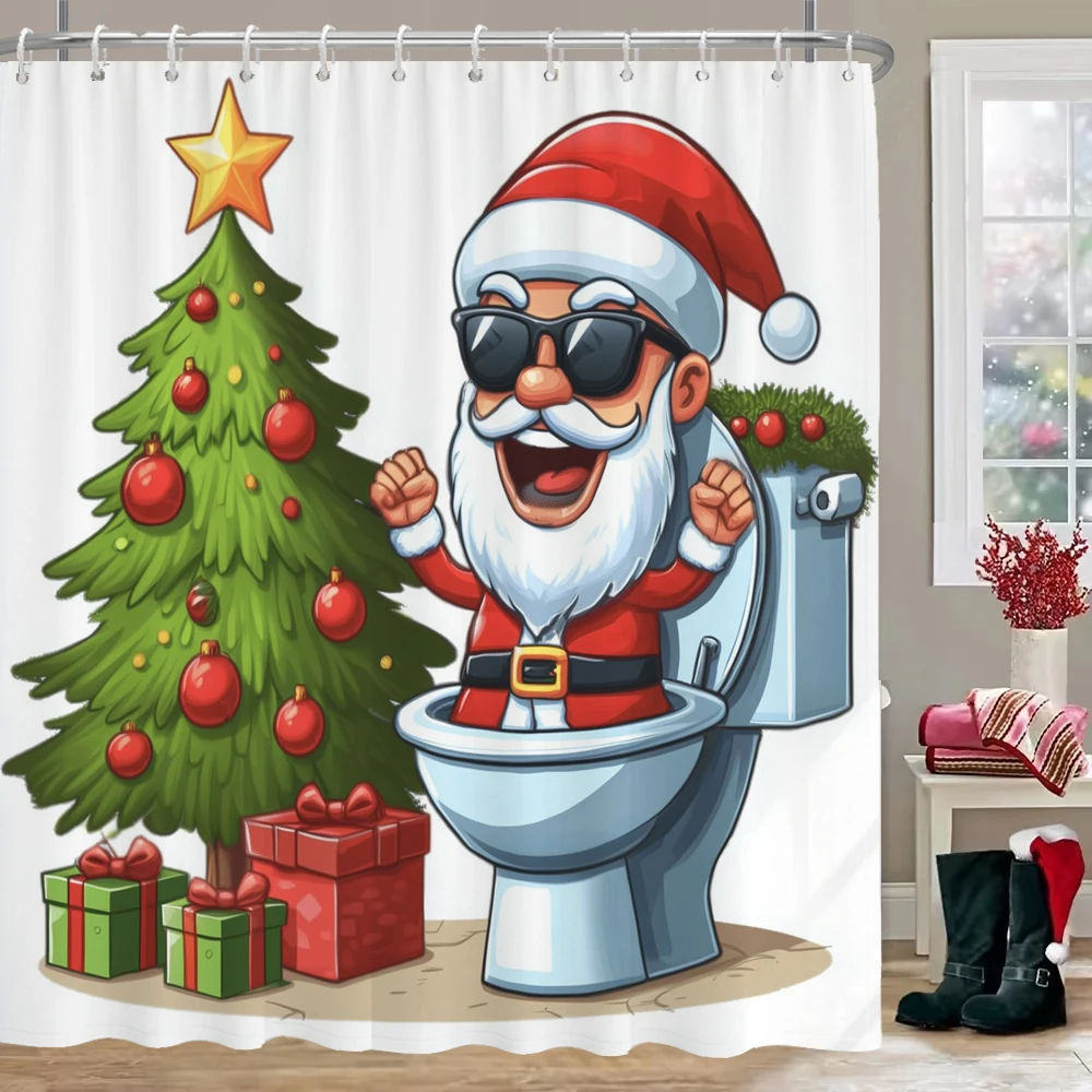 

Festive Christmas Shower Curtain with 3D Santa Design Perfect for Holiday Bathroom Decor High-Quality Fabric Ensures Durability