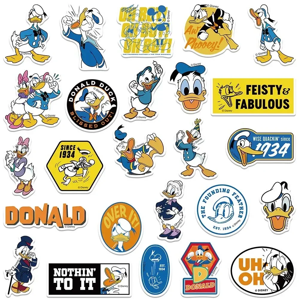 50Pcs Disney Donald Duck Stickers Cartoon DIY Stationery Scrapbook Decals Diary Laptop Bike Car Skateboard Waterproof Decals Toy