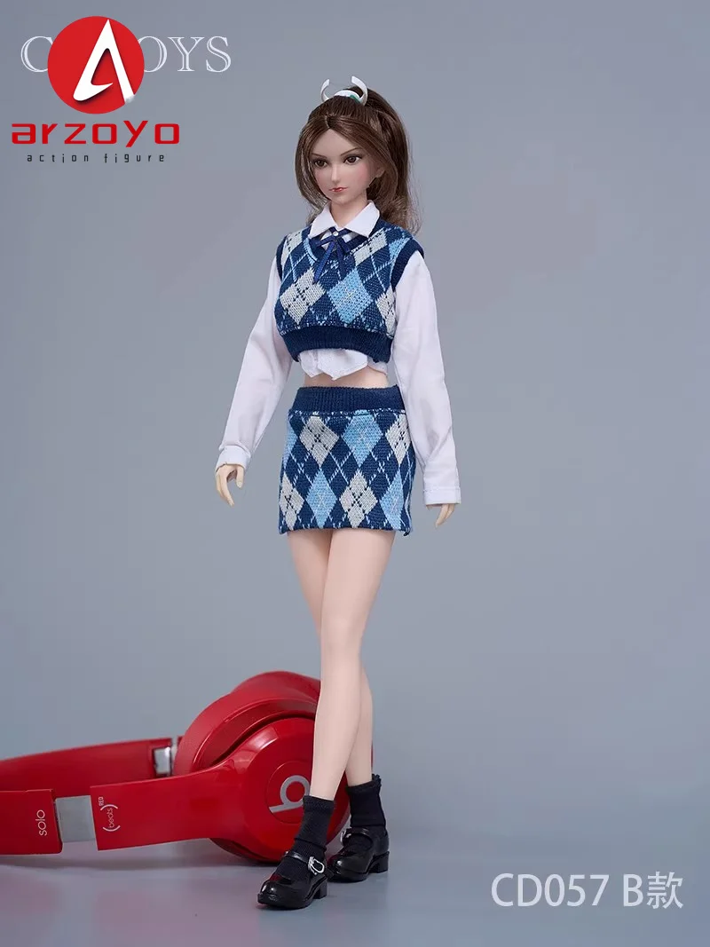 CDTOYS CD057 1/6 スケール女性ダイヤモンドチェック柄ニットベストヒップラップスカート服セット 12 インチアクションフィギュアモデルボディ