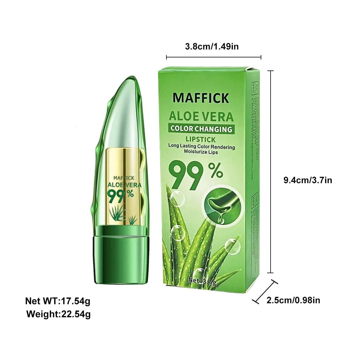 Maffick lápiz labial de gelatina de Aloe Vera que cambia de color, hidratante, impermeable, natural, de larga duración y fácil de colorear