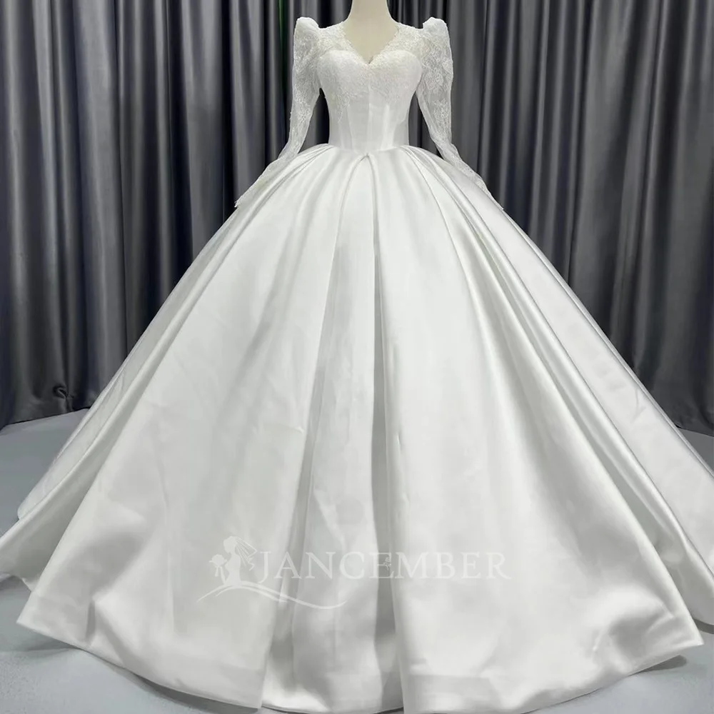 

Customized Magnificent White Wedding Dress Strapless Long-sleeved Puffy Skirt Elegant Women's Wedding Dress Vestido de novia