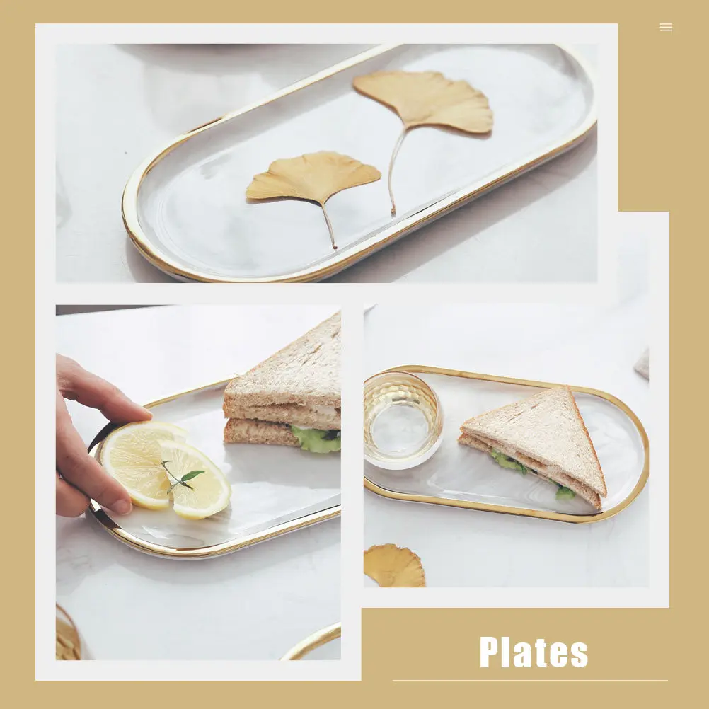 Marble Pattern Jewelry Tray Nordic Style Oval Trinket Storage Dish for Cosmetics Perfume Keys Toiletries Bathroom Vanity