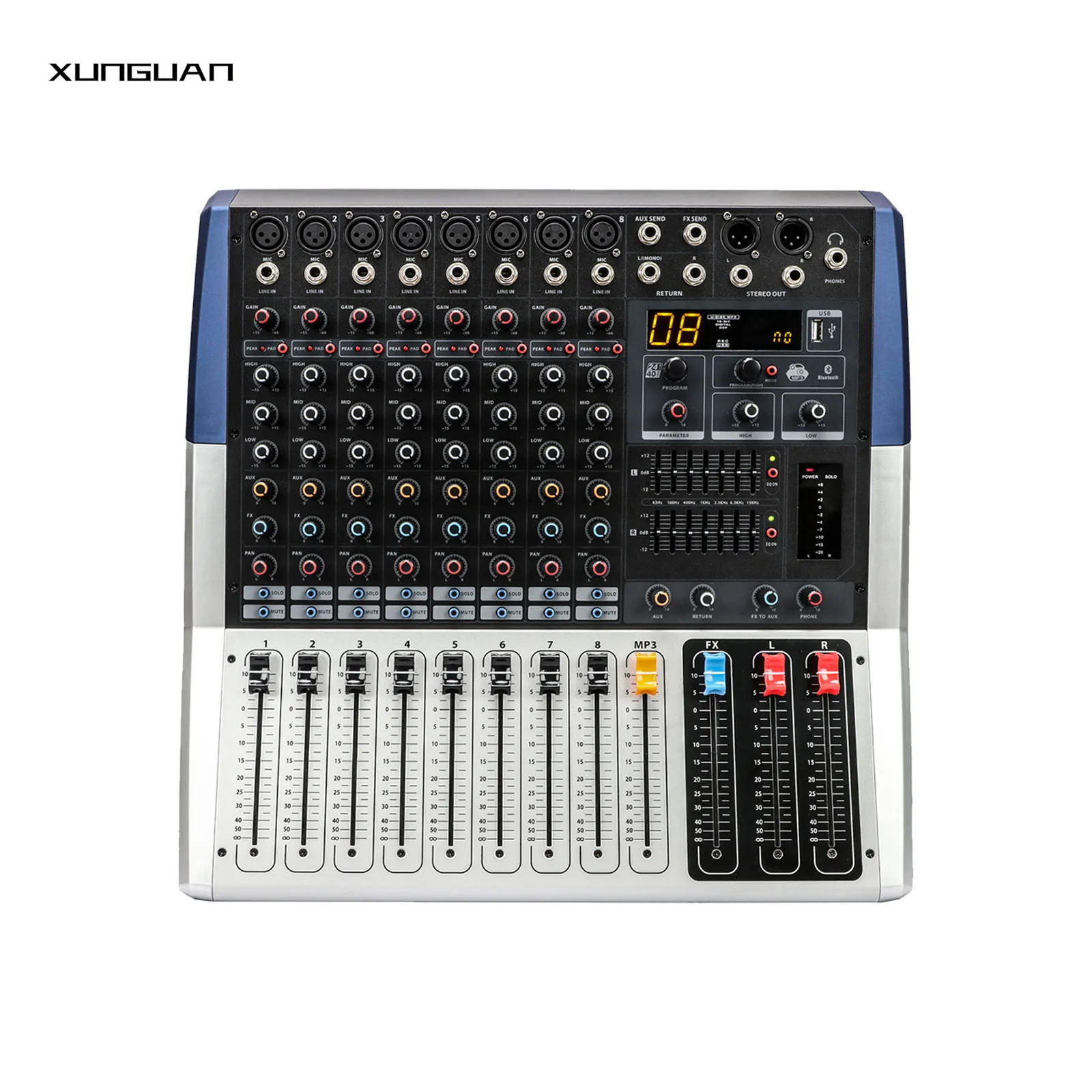 

KV-i Series Raw Mixer Console Good Performance 6/8/12/16 Channel Blue-tooth/MP3 Built-in 16 DSP effects/2*7-band EQ/1AUX