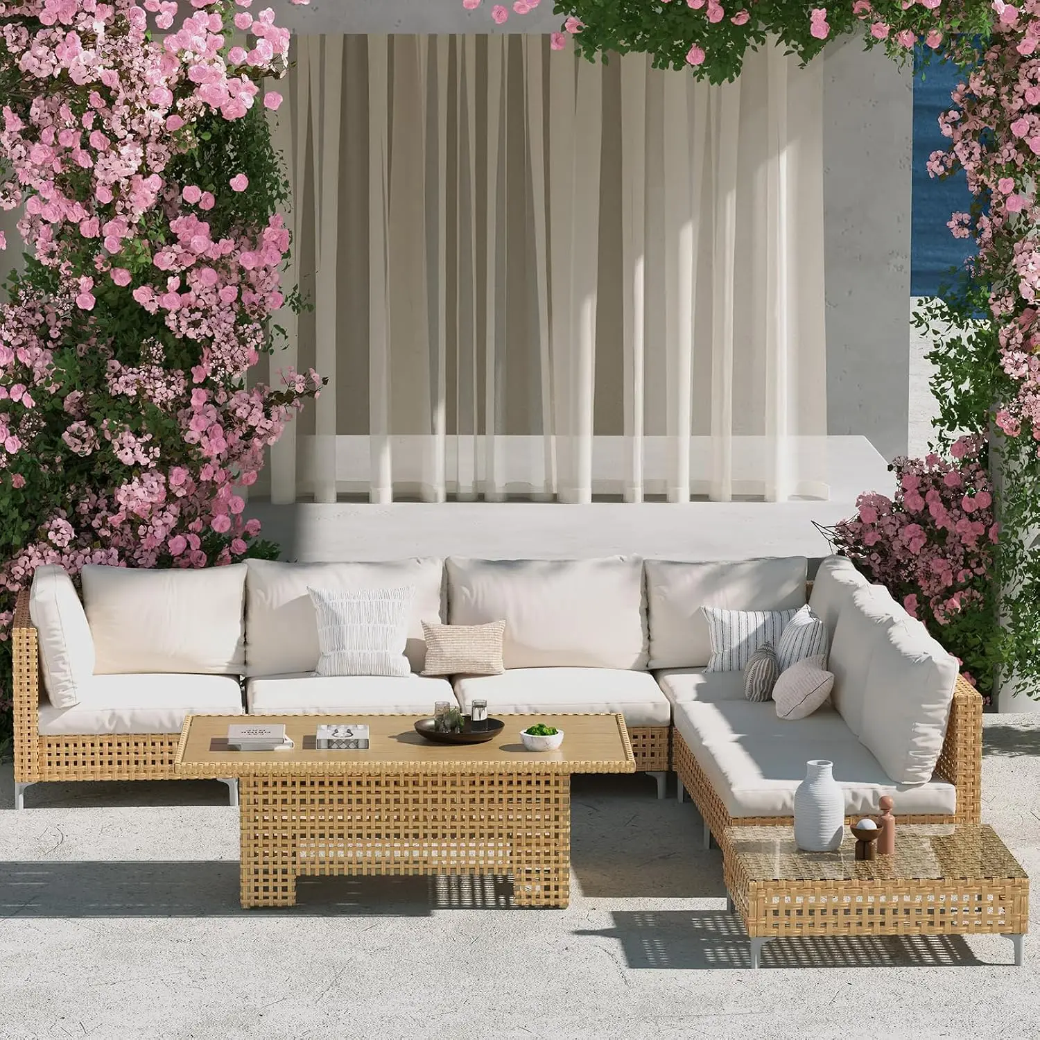 8-Piece Wicker Patio Furniture Set With Lift Top Coffee Storage Table, Outdoor Conversation Set Sectional Sofa With, Customized