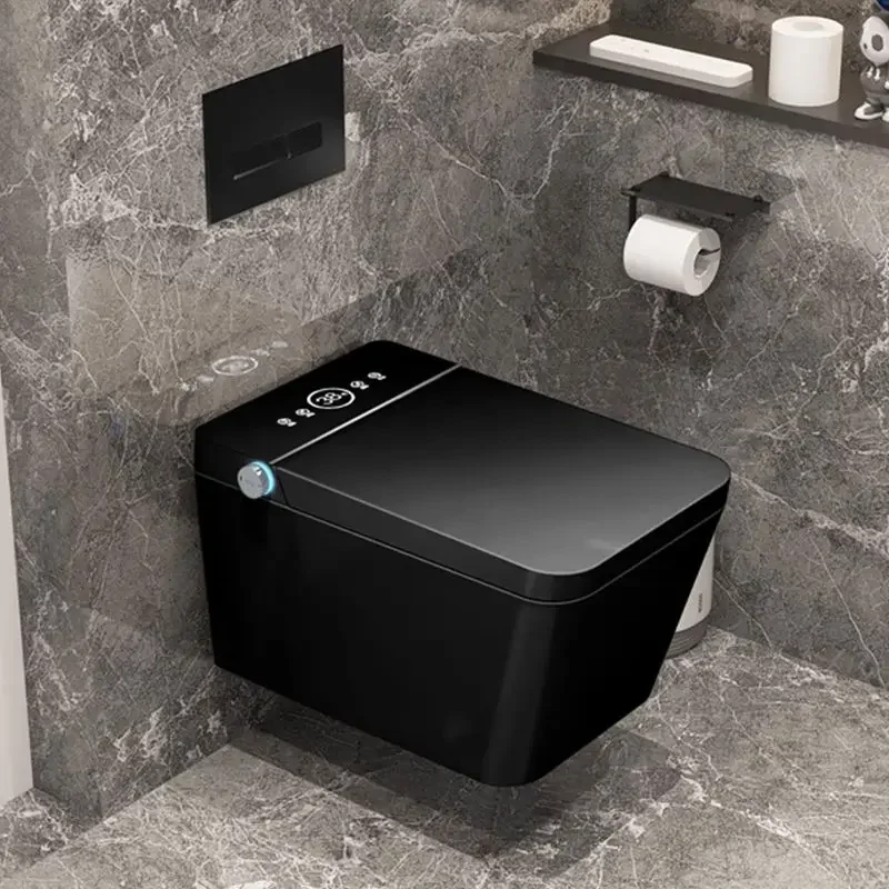 Modern Smart Toilet Ceramic Black Automatic Flap Intelligent Wall Mounted Sanitary Ware Toilet with Water tank