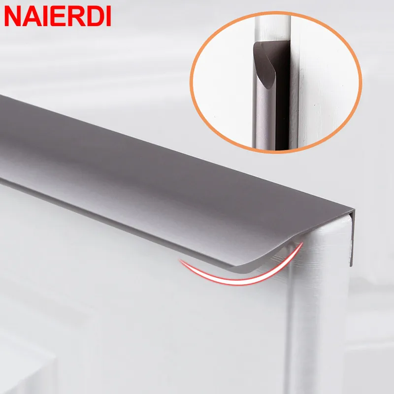 NAIERDI Pearl Gray Hidden Cabinet Handles 800mm-1200mm Aluminum Alloy Arc Long Furniture Handles Kitchen Cabinet Pulls Hardware