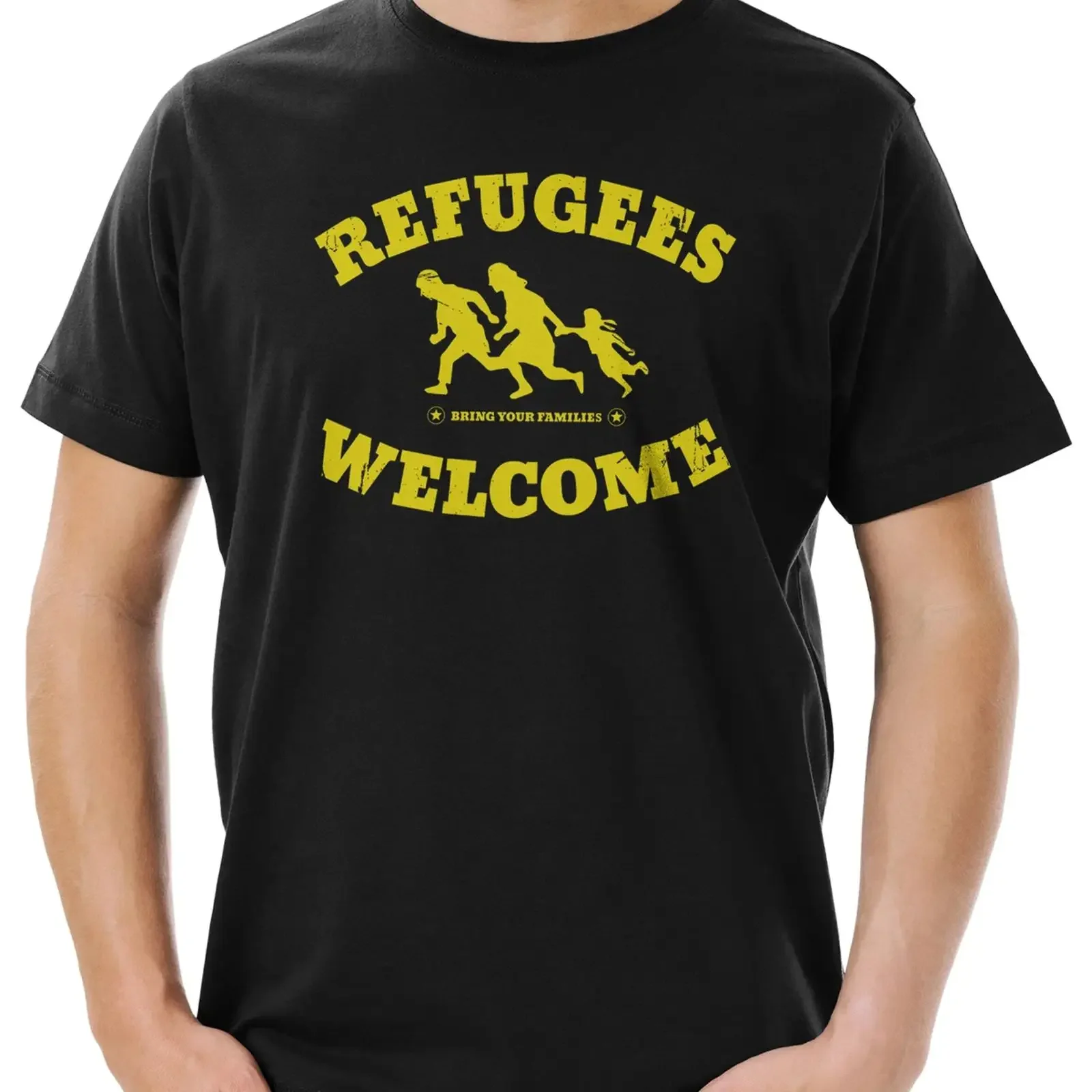 Refugees Welcome Men's T Shirt Demo Pro Asylum Left wing vintage Washed Breathable Comfortable designer clothes Slightly