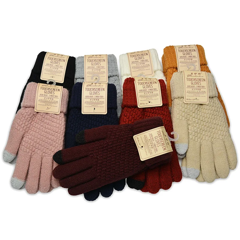 Guantes de doble capa de pelo de conejo para niños y niñas, más terciopelo, pantalla táctil mágica y cálida, otoño e invierno, 1 par