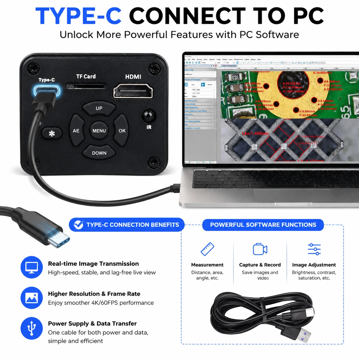 YIZHAN ULTRA HD 4K Electronic Video Microscope 1/1.8'' IMX678 Chip Camera HDMI /Type-C 1080P 60FPS 0-150X Lens For Repair Tools view 4
