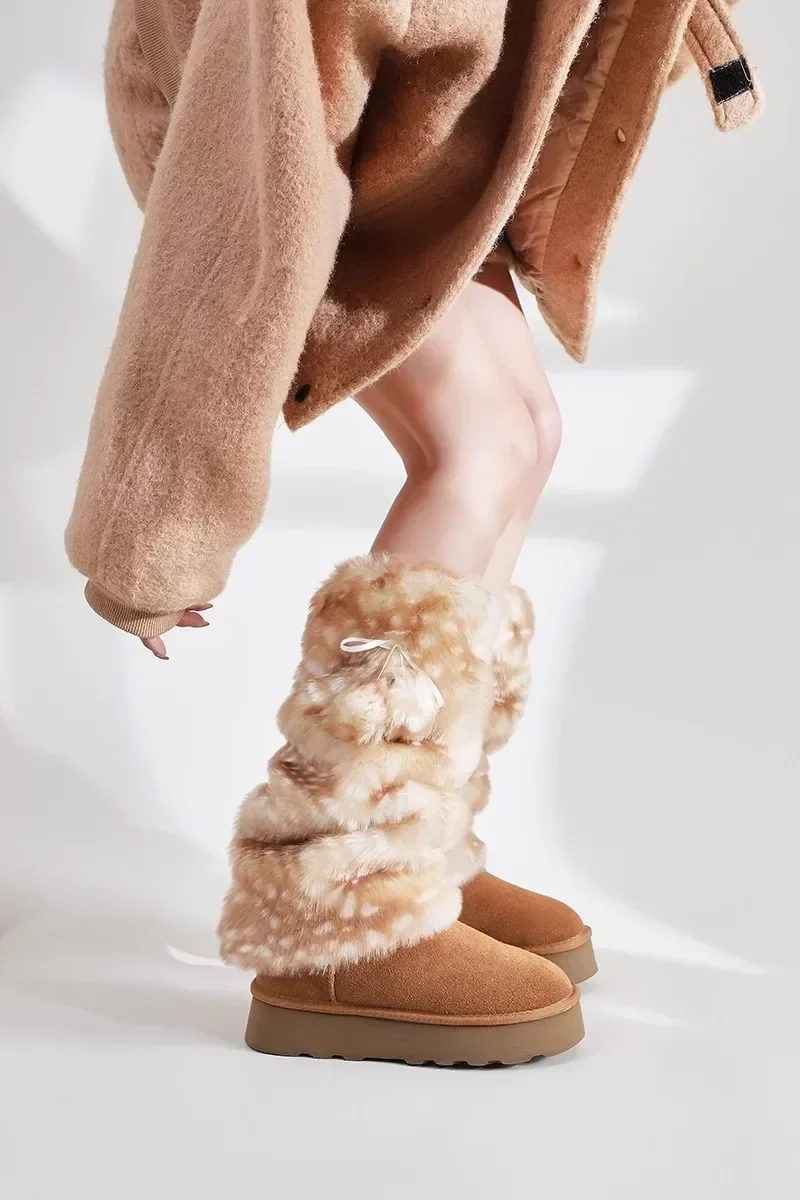 Weihnachts-Lolita Kunstfell-Plüsch-Rentier-Beinwärmer Kawaii Flauschige Stiefelsocken Punk Hohe Stiefelsocken Weihnachtskostüm – Detail 8