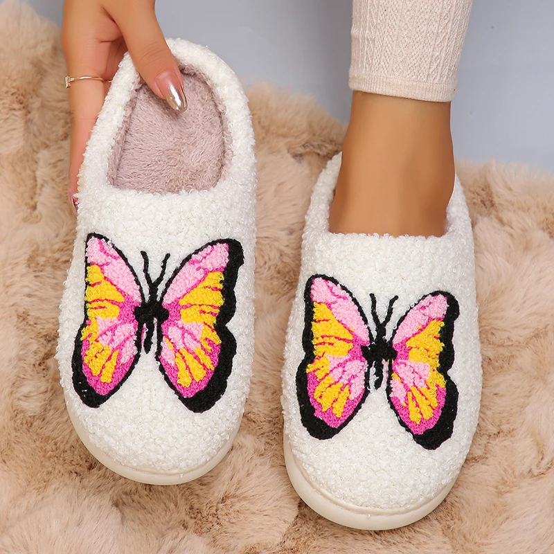 Women's Slippers Closed Toe Cotton Slippers Home Indoor Men Women Couple Faux Wool Slides Soft Bottom Plush Ladies Slippers