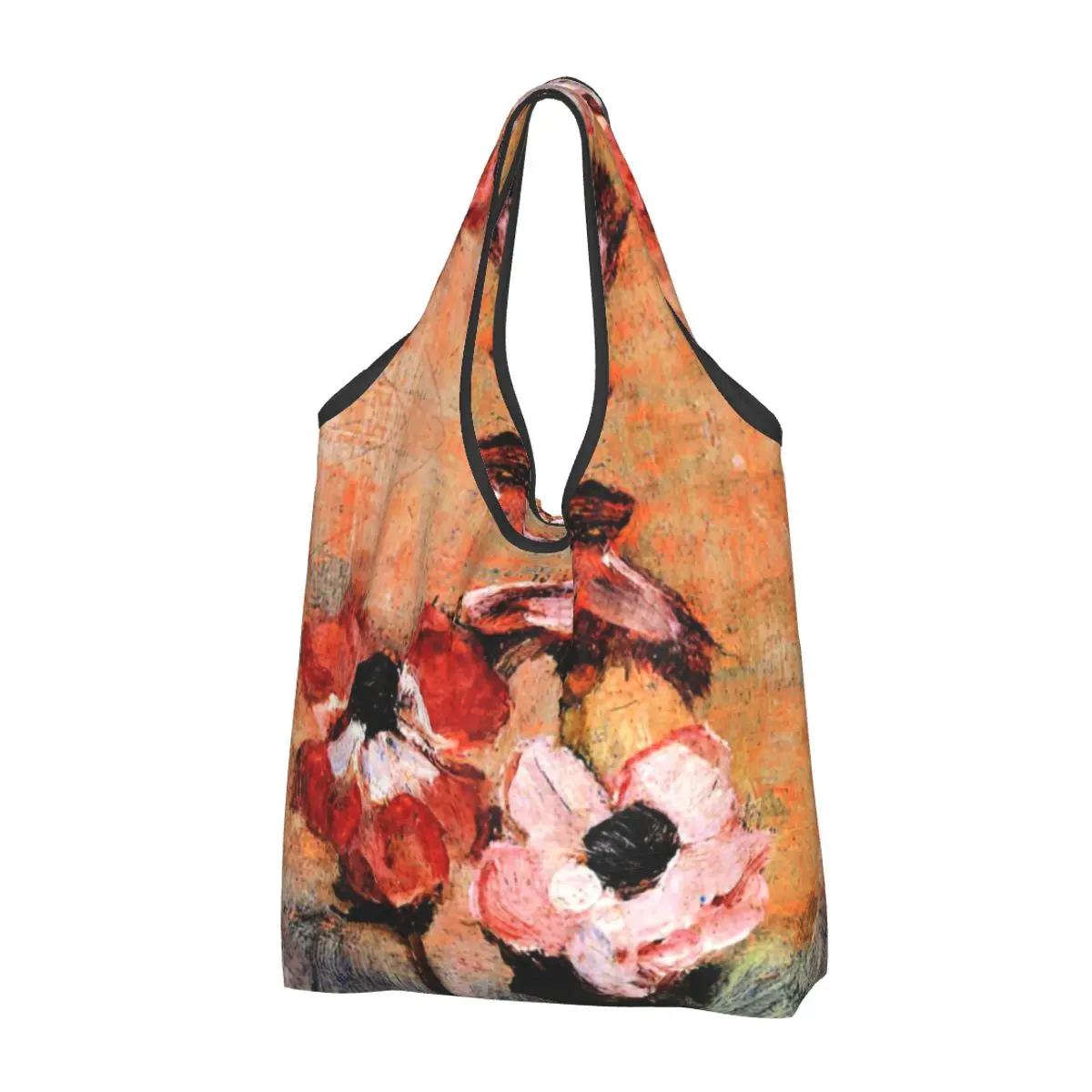 Fashion Print Piet Mondrian Abstract Art Tote Shopping Bags Portable Shoulder Shopper Anemones in a Vase Handbag