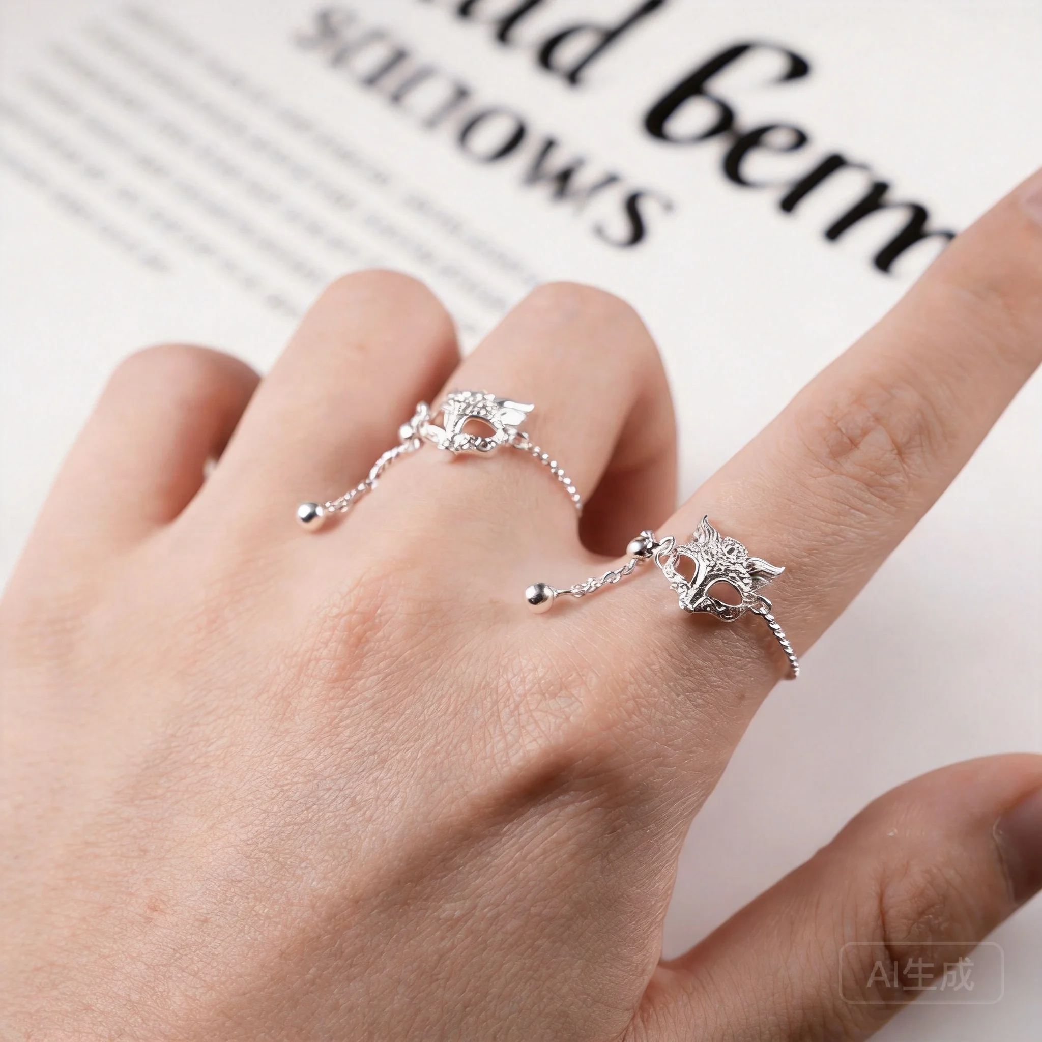 Chinese Style Sterling Silver Lucky Auspicious Fox Mask Adjustable Tassel Ring Good Fortune Blessing Jewelry For Girlfriend