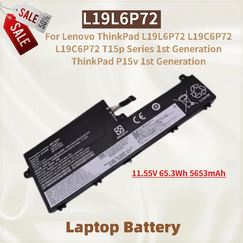 

Новый аккумулятор для ноутбука L19L6P72, 11,55 В, 65,3 Втч, 5653 мАч для Lenovo ThinkPad L19C6P72 L19C6P72 T15p Series 1-го поколения, ThinkPad P15v