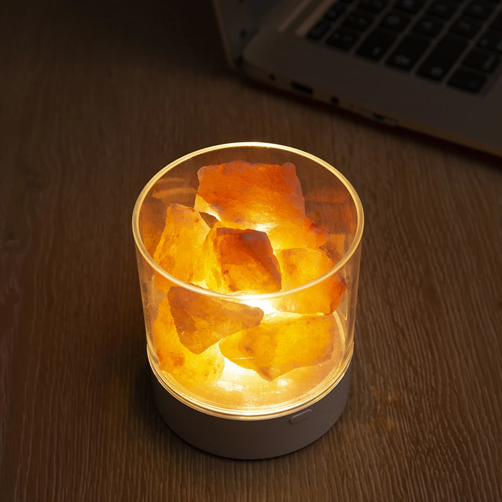 USB Natural Himalayan Salt Lamp Led Crystal Night Light Air Purifier Atmosphere Flame Lamp Indoor Warm Light Bedroom Lava Lamp