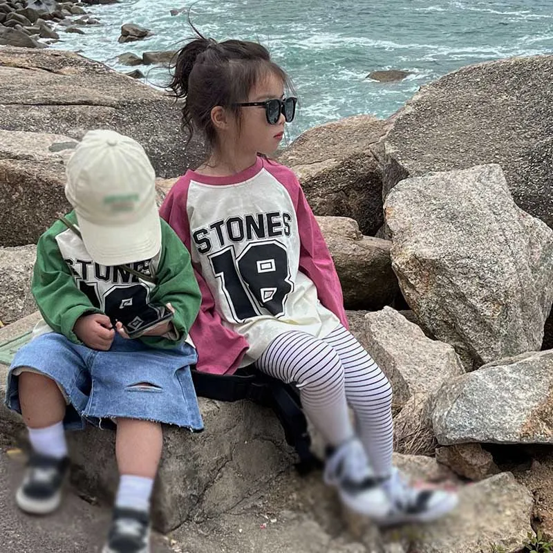 Letter Printed Cute Baby Long Sleeved T-shirt Children Clothes Tops Boys Girls Sweatshirt Kids O-neck Pullover Blouse 1-13 years