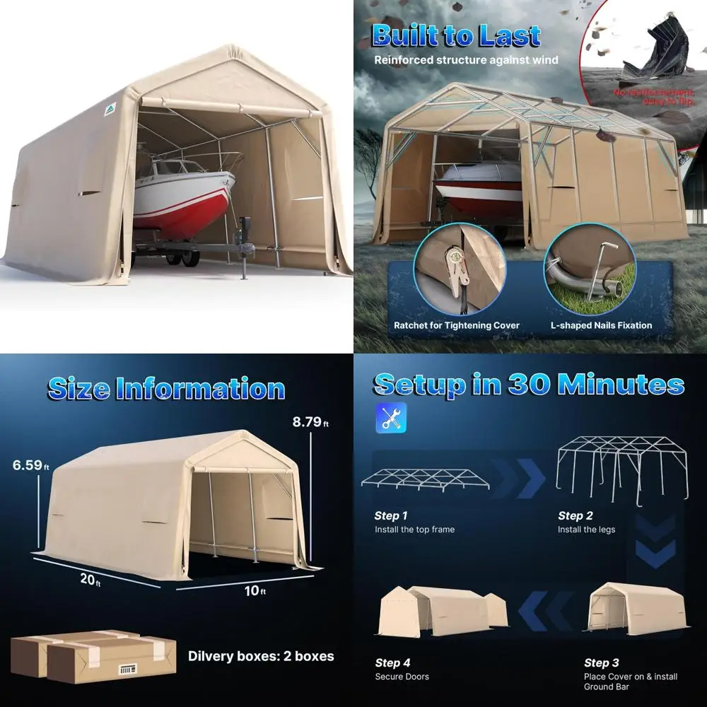 

ADVANCE OUTDOOR Heavy Duty 10X20 ft Carport Outdoor Patio Portable Canopy Storage Shelter Shed with 2 Rolled up Zipper Doors & V