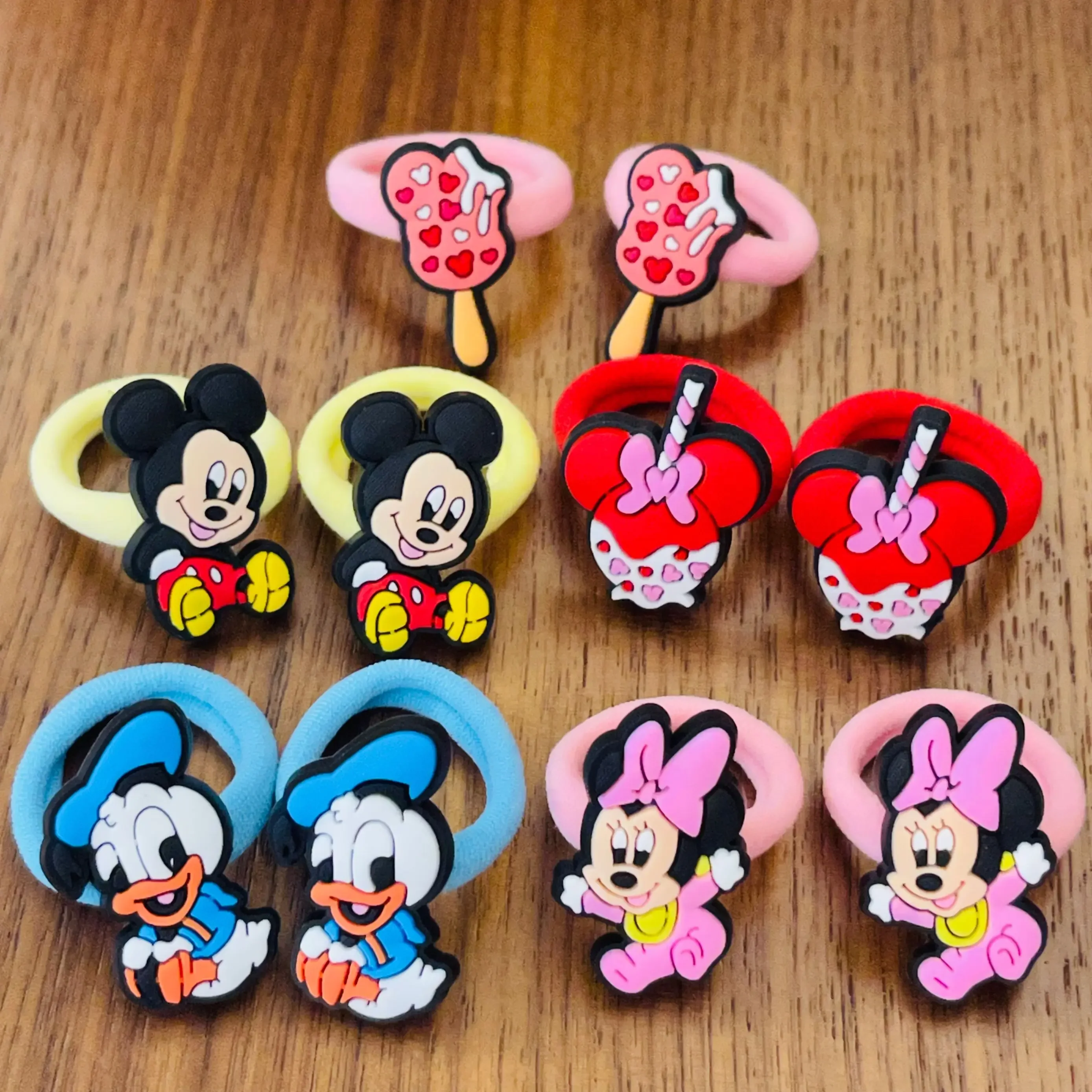 10PCS Mickey Minnie Daisy Donald Duck Disney Elastic Hair Rubber Band Headband Hair Accessories Girls Cartoon Hair Bows Gifts