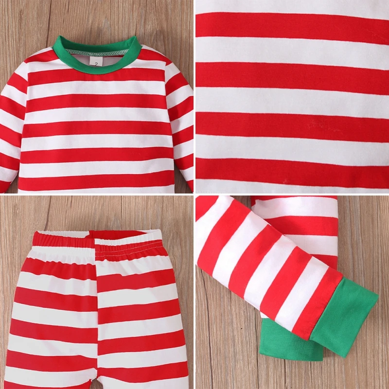 Baby Children\'s Homewear Set Striped Long Sleeved Pants Set Christmas Boys Pajamas Girls Nightwear Suit