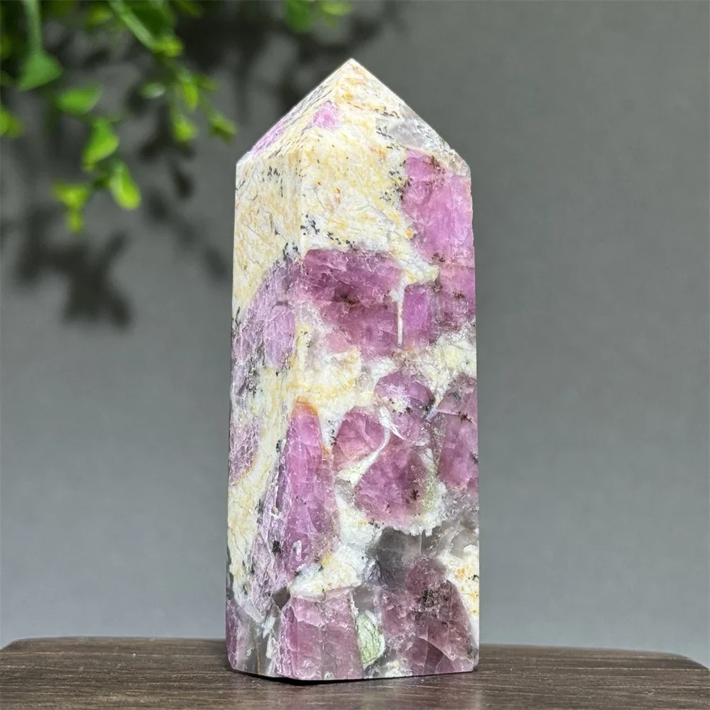Natural Plum Blossom Tourmaline Obelisk Mineral Stone Specimen Treatment Reiki Energy Tower Home Decoration Collection