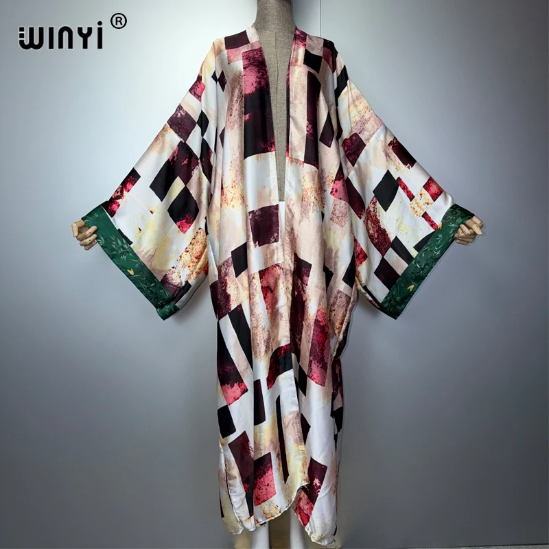 WINYI Women's Boho Kimono Kaftan Beachwear Cardigan Sexy Evening Dress Dubai Luxury Cover-Ups Beach Outfits Party Dress