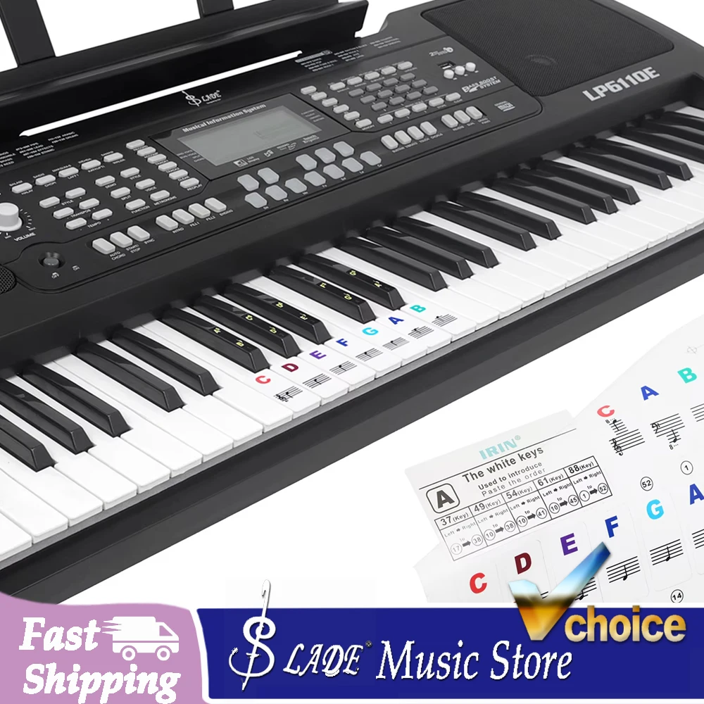Universal Keyboard Stickers - 124 High Transparency Colorful Key Labels, Easy Learning for Keyboard Instrument Beginners